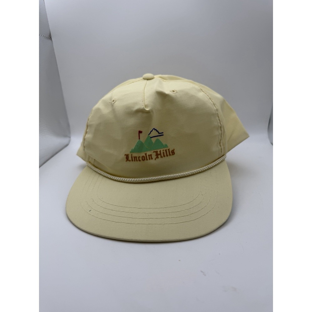 Vintage Aureus Lincoln Hills Golf Yellow Embroidered Rope Brim Snapback Hat Cap